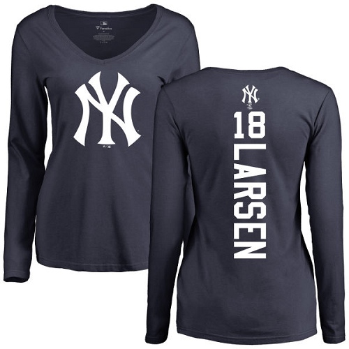 MLB Women's Nike New York Yankees #18 Don Larsen Navy Blue Backer Long Sleeve T-Shirt