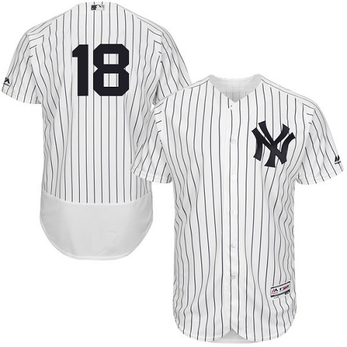 Men's Majestic New York Yankees #18 Don Larsen White Home Flex Base Authentic Collection MLB Jersey