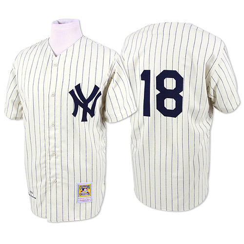 Men's Mitchell and Ness New York Yankees #18 Don Larsen Replica White Throwback MLB Jersey