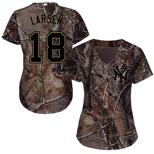Women's Majestic New York Yankees #18 Don Larsen Authentic Camo Realtree Collection Flex Base MLB Jersey