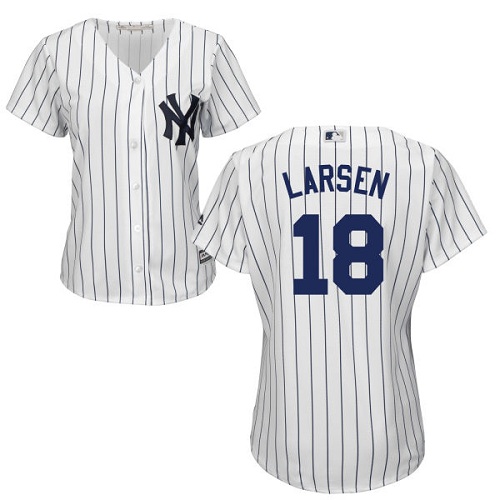 Women's Majestic New York Yankees #18 Don Larsen Authentic White Home MLB Jersey