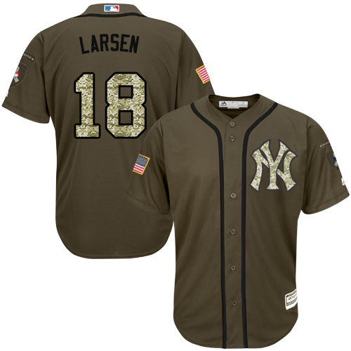 Youth Majestic New York Yankees #18 Don Larsen Authentic Green Salute to Service MLB Jersey