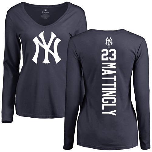 MLB Women's Nike New York Yankees #23 Don Mattingly Navy Blue Backer Long Sleeve T-Shirt