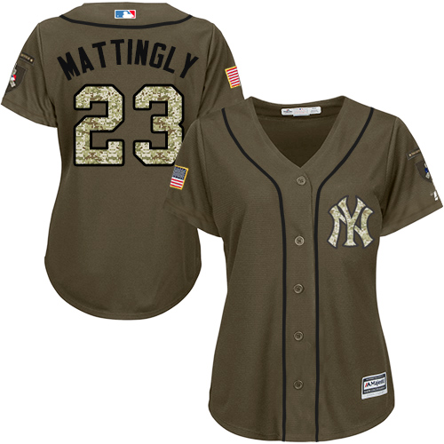 Women's Majestic New York Yankees #23 Don Mattingly Authentic Green Salute to Service MLB Jersey