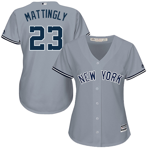 Women's Majestic New York Yankees #23 Don Mattingly Authentic Grey Road MLB Jersey