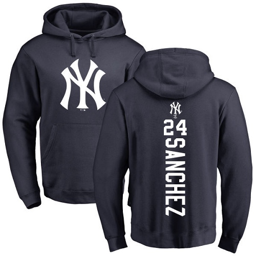 MLB Nike New York Yankees #24 Gary Sanchez Navy Blue Backer Pullover Hoodie