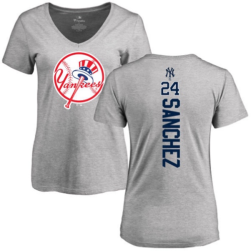 MLB Women's Nike New York Yankees #24 Gary Sanchez Ash Backer T-Shirt