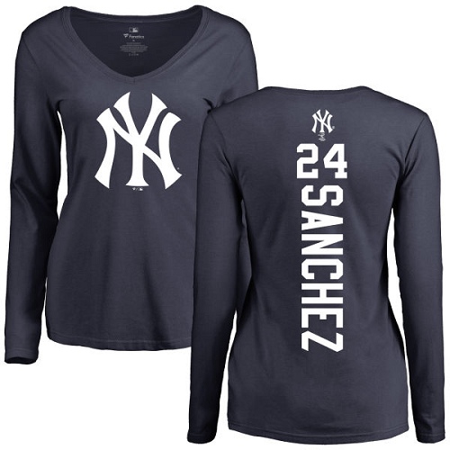 MLB Women's Nike New York Yankees #24 Gary Sanchez Navy Blue Backer Long Sleeve T-Shirt