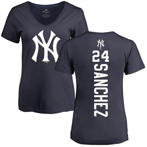 MLB Women's Nike New York Yankees #24 Gary Sanchez Navy Blue Backer T-Shirt