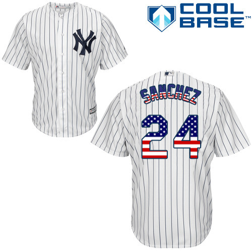 Men's Majestic New York Yankees #24 Gary Sanchez Replica White USA Flag Fashion MLB Jersey