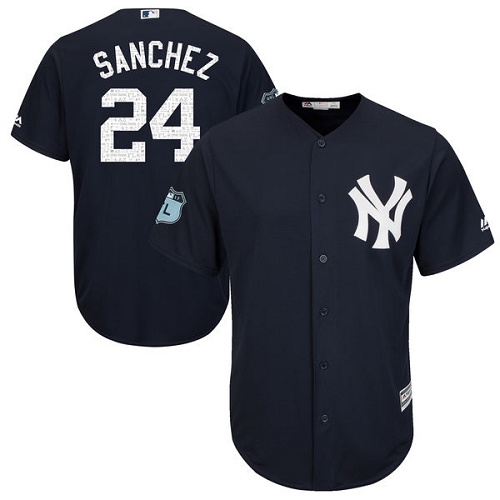 Youth Majestic New York Yankees #24 Gary Sanchez Authentic Navy Blue 2017 Spring Training Cool BaseMLB Jersey
