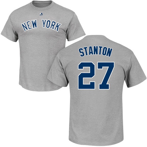 MLB Nike New York Yankees #27 Giancarlo Stanton Gray Name & Number T-Shirt