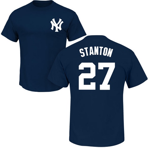 MLB Nike New York Yankees #27 Giancarlo Stanton Navy Blue Name & Number T-Shirt