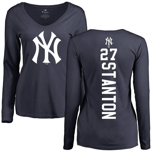 MLB Women's Nike New York Yankees #27 Giancarlo Stanton Navy Blue Backer Long Sleeve T-Shirt