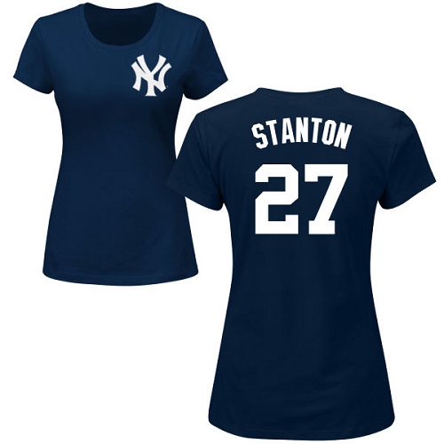 MLB Women's Nike New York Yankees #27 Giancarlo Stanton Navy Blue Name & Number T-Shirt