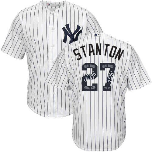 Men's Majestic New York Yankees #27 Giancarlo Stanton Authentic White Team Logo Fashion MLB Jersey