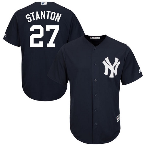 Men's Majestic New York Yankees #27 Giancarlo Stanton Replica Navy Blue Alternate MLB Jersey