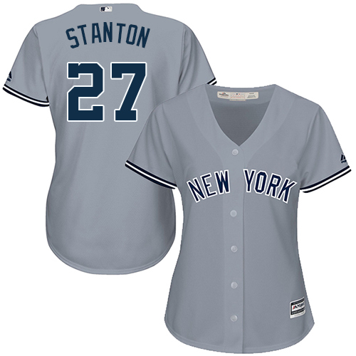 Women's Majestic New York Yankees #27 Giancarlo Stanton Authentic Grey Road MLB Jersey