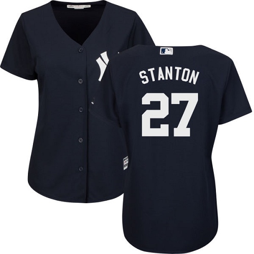 Women's Majestic New York Yankees #27 Giancarlo Stanton Authentic Navy Blue Alternate MLB Jersey