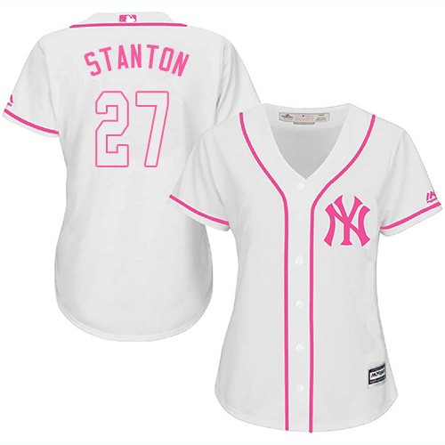 Women's Majestic New York Yankees #27 Giancarlo Stanton Authentic White Fashion Cool Base MLB Jersey