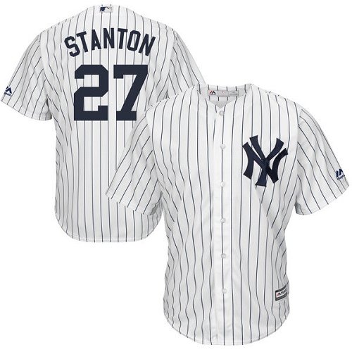 Youth Majestic New York Yankees #27 Giancarlo Stanton Authentic White Home MLB Jersey