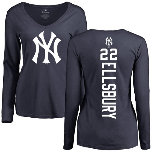 MLB Women's Nike New York Yankees #22 Jacoby Ellsbury Navy Blue Backer Long Sleeve T-Shirt