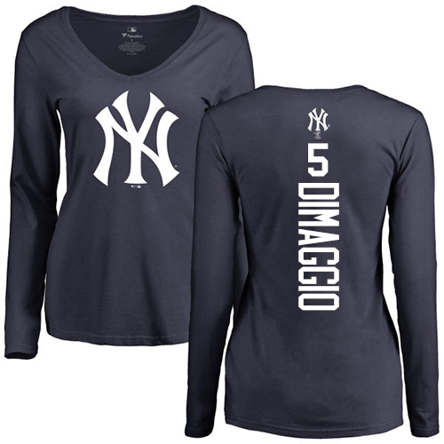 MLB Women's Nike New York Yankees #5 Joe DiMaggio Navy Blue Backer Long Sleeve T-Shirt