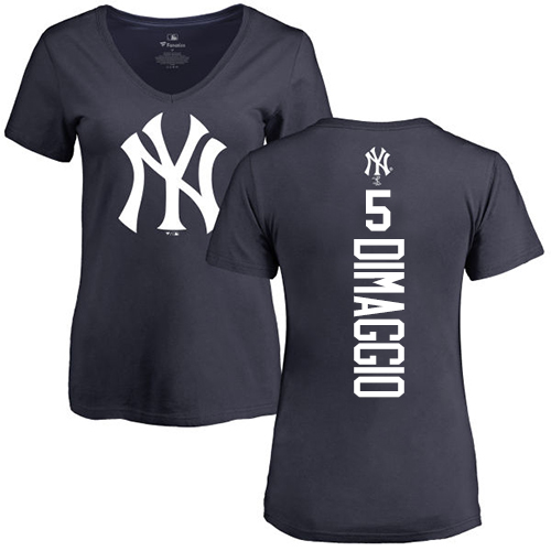 MLB Women's Nike New York Yankees #5 Joe DiMaggio Navy Blue Backer T-Shirt