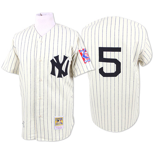 Men's Mitchell and Ness 1939 New York Yankees #5 Joe DiMaggio Authentic White Throwback MLB Jersey