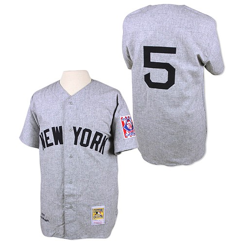 Men's Mitchell and Ness 1939 New York Yankees #5 Joe DiMaggio Replica Grey Throwback MLB Jersey