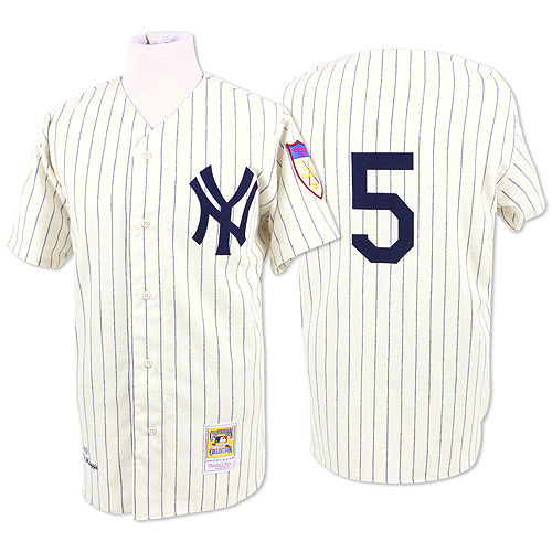 Men's Mitchell and Ness New York Yankees #5 Joe DiMaggio Replica White Throwback MLB Jersey