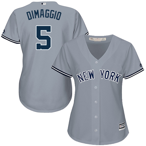 Women's Majestic New York Yankees #5 Joe DiMaggio Authentic Grey Road MLB Jersey