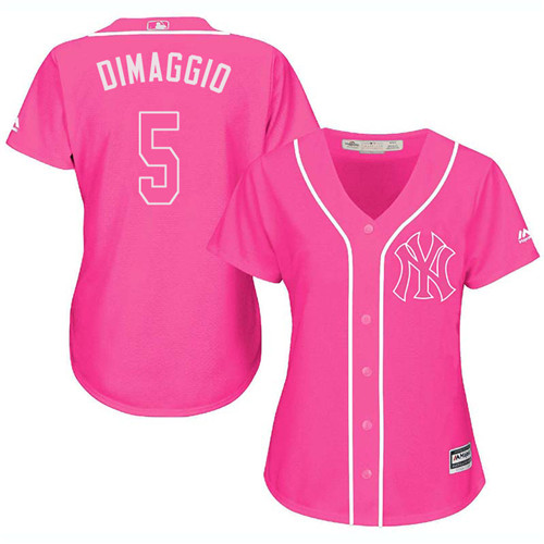Women's Majestic New York Yankees #5 Joe DiMaggio Authentic Pink Fashion Cool Base MLB Jersey