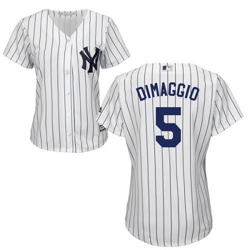 Women's Majestic New York Yankees #5 Joe DiMaggio Authentic White Home MLB Jersey