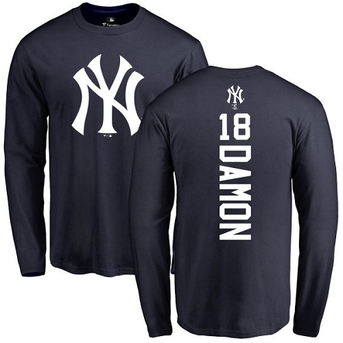 MLB Nike New York Yankees #18 Johnny Damon Navy Blue Backer Long Sleeve T-Shirt