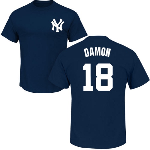 MLB Nike New York Yankees #18 Johnny Damon Navy Blue Name & Number T-Shirt