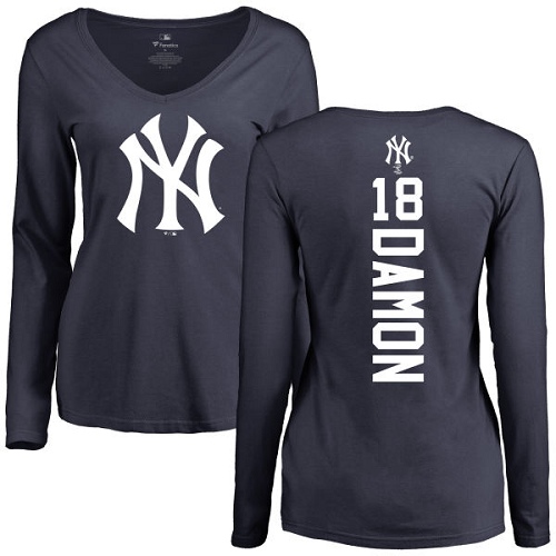 MLB Women's Nike New York Yankees #18 Johnny Damon Navy Blue Backer Long Sleeve T-Shirt