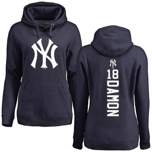 MLB Women's Nike New York Yankees #18 Johnny Damon Navy Blue Backer Pullover Hoodie