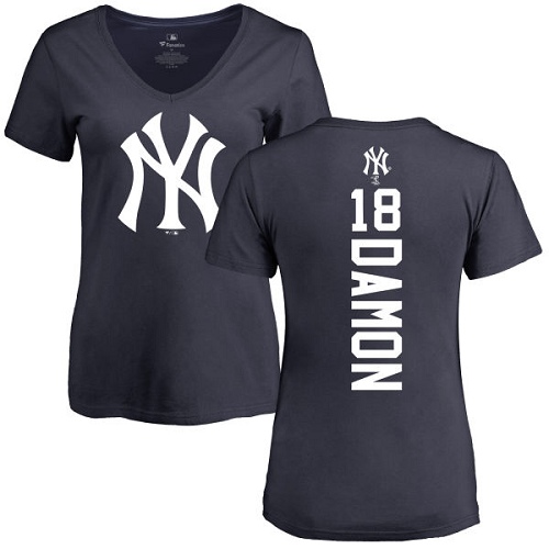 MLB Women's Nike New York Yankees #18 Johnny Damon Navy Blue Backer T-Shirt