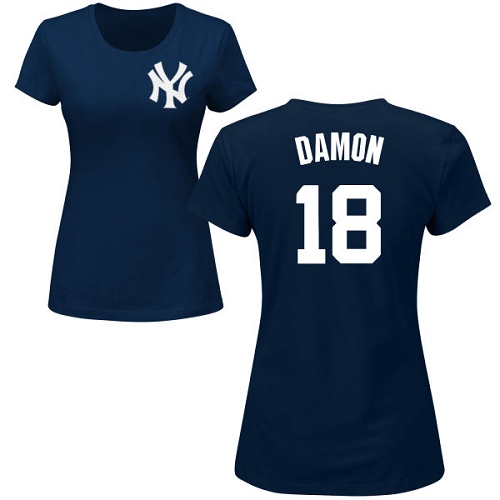 MLB Women's Nike New York Yankees #18 Johnny Damon Navy Blue Name & Number T-Shirt