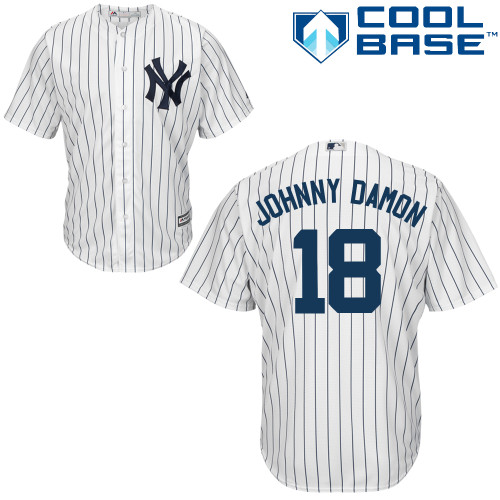 Men's Majestic New York Yankees #18 Johnny Damon Replica White Home MLB Jersey