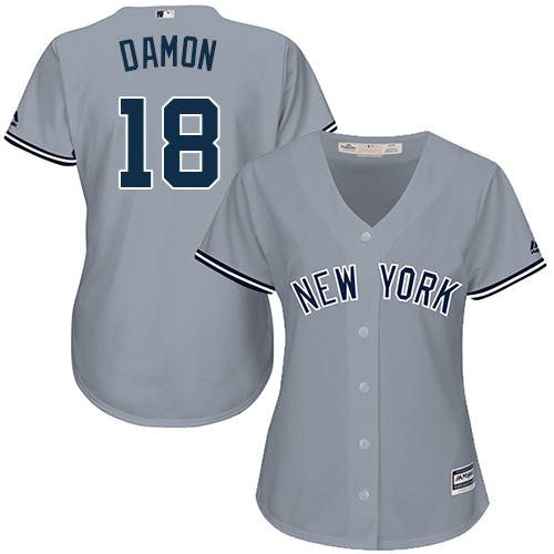 Women's Majestic New York Yankees #18 Johnny Damon Authentic Grey Road MLB Jersey