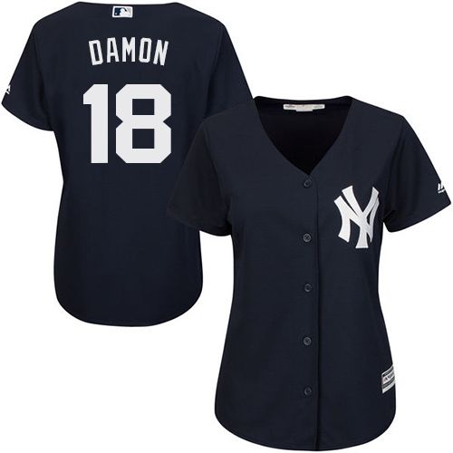 Women's Majestic New York Yankees #18 Johnny Damon Authentic Navy Blue Alternate MLB Jersey