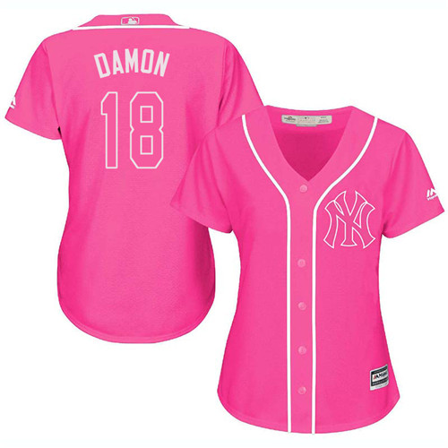 Women's Majestic New York Yankees #18 Johnny Damon Authentic Pink Fashion Cool Base MLB Jersey