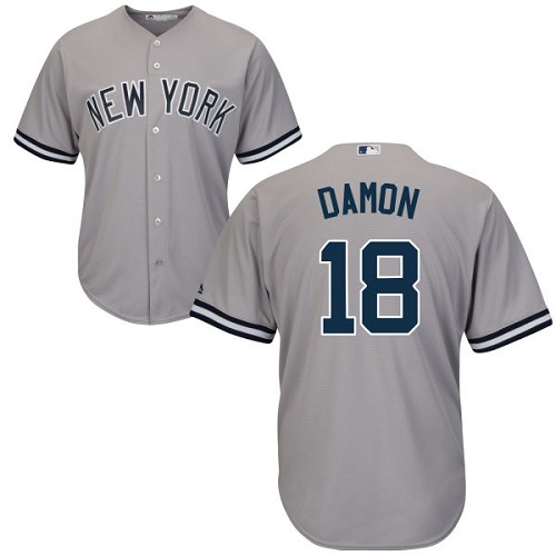 Youth Majestic New York Yankees #18 Johnny Damon Authentic Grey Road MLB Jersey