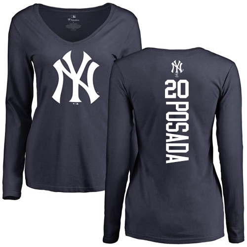 MLB Women's Nike New York Yankees #20 Jorge Posada Navy Blue Backer Long Sleeve T-Shirt