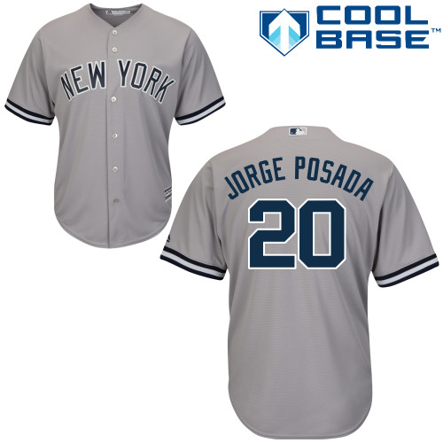 Men's Majestic New York Yankees #20 Jorge Posada Replica Grey Road MLB Jersey