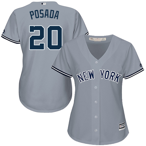 Women's Majestic New York Yankees #20 Jorge Posada Authentic Grey Road MLB Jersey