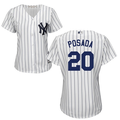 Women's Majestic New York Yankees #20 Jorge Posada Authentic White Home MLB Jersey