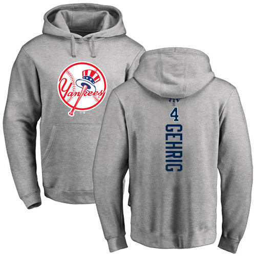 MLB Nike New York Yankees #4 Lou Gehrig Ash Backer Pullover Hoodie
